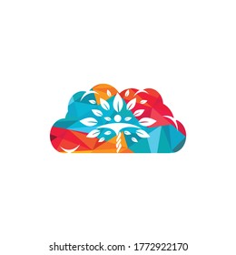 Human character with leaves and cloud logo design. Health and beauty salon logo.