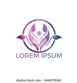 Human character with leaves logo design. Health and beauty salon logo. Nature and fitness logo.	