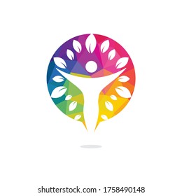 Carácter humano con diseño de logotipo de hojas. Logo del salón de belleza y salud.