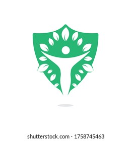 Carácter humano con diseño de logotipo de hojas. Logo del salón de belleza y salud.