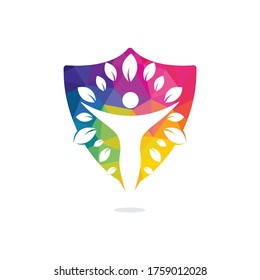Carácter humano con diseño de logotipo de hojas. Logo del salón de belleza y salud.