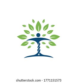 Carácter humano con diseño de logotipo de hojas. Logo del salón de belleza y salud.