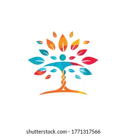 Carácter humano con diseño de logotipo de hojas. Logo del salón de belleza y salud.