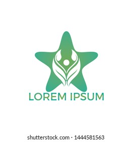 Human character with leaves and star logo design. Health and beauty salon logo. Nature and fitness logo.	
