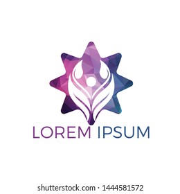 Human character with leaves and star logo design. Health and beauty salon logo. Nature and fitness logo.	
