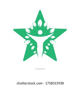 Human character with leaves and star logo design. Health and beauty salon logo.	