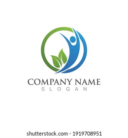 Human character logo. Health success sign illustration with person, vector design