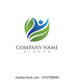 Human character logo. Health success sign illustration with person, vector design