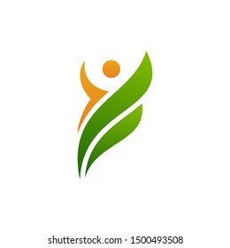 Human Character Logo Sign. Leaf Logo Sign / Health Logo Design Inspiration