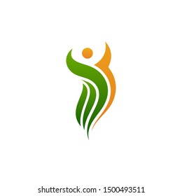Human Character Logo Sign. Leaf Logo Sign / Health Logo Design Inspiration