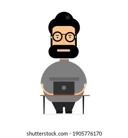 A human character of playing a computer notebook.