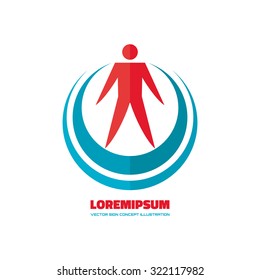 Human character silhouette in rings - vector logo template concept illustration. People sign. Man icon. Design element.