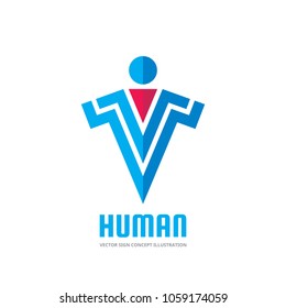 Human character - vector business logo template concept illustration. Geometric creative sign, Abstract shapes. Graphic design element.