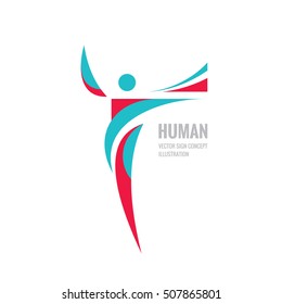 Human character - vector logo template concept illustration for sport club, fitness hall, health center, music festival etc. Abstract shapes. Design element.