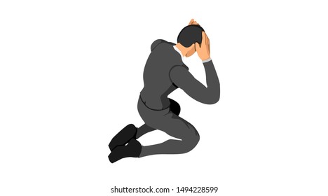 human characters, men wearing red suits and ties. is holding the head due to a mismatch. eps10 vector file.