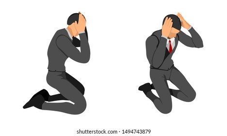 human characters, men wearing red suits and ties. is holding the head due to a mismatch. eps10 vector file.