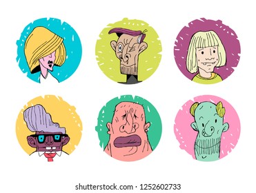 Human characters, men and women. Color portraits of people can be used in the design of pages in social networks.