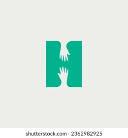 human charity logo in initials H letter mark with reaching hands icon symbol