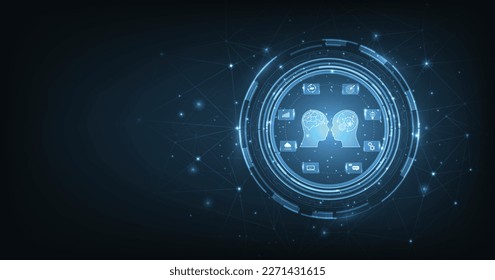 Human Chat with AI or Artificial Intelligence. AI chatbot or artificial intelligence can communicate through messages with humans naturally. Robot in online system.Futuristic technology
