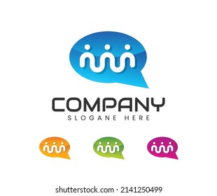 Human with chat talk symbol for communication sharing teamwork logo design