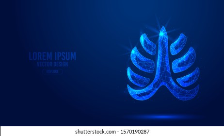 Human chest geometric lines, low poly style wireframe vector banner template. Isolated medicine science technology concept blue background polygonal 3d abstract.