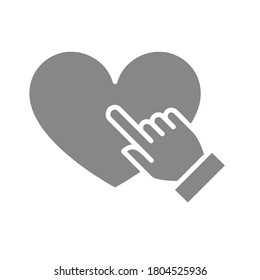 Human chooses a heart gray icon. Positive customer review, rating, feedback symbol
