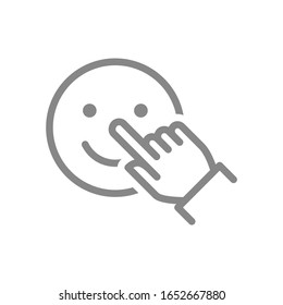 Human choosing happy emoji line icon. Share a good mood, positive emotion symbol.