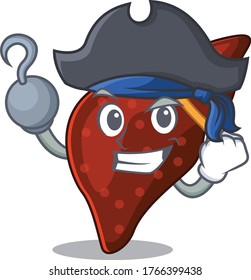 Human cirrhosis liver cartoon design style as a Pirate with hook hand and a hat