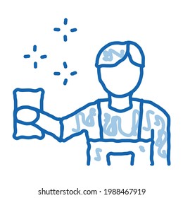 Human Cleaning sketch icon vector. Hand drawn blue doodle line art Human Cleaning sign. isolated symbol illustration