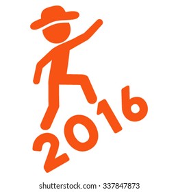 Human Climbing 2016 vector icon. Style is flat symbol, orange color, rounded angles, white background.