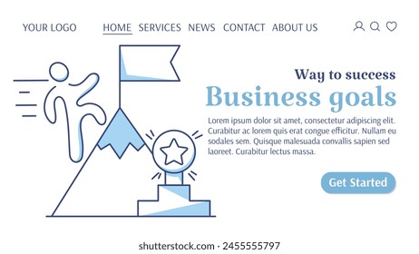 Human climbs to the top of the mountain for a reward. Career growth, professional development, way to success, business goals. Vector template for web, banner, landing page, website, startup.