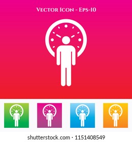 Human Clock Icon in Colored Square box. eps-10