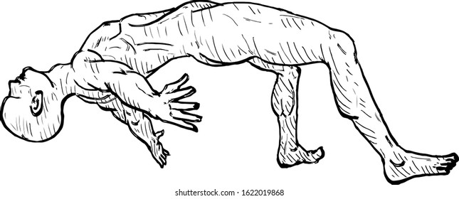 A human clone in suspended animation. Hand drawn vector illustration. 