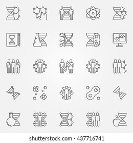 Human cloning icons set. Vector DNA and science symbols in thin line style. Linear molecular signs or logo elements