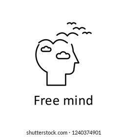 Human, clouds, birds in mind icon. Element of human mind with name icon. Thin line icon for website design and development, app development. Premium icon