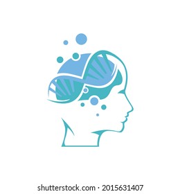 Human cognition brain and DNA logo design vector image. Logo for mental and boosting conscious awareness and mental performance