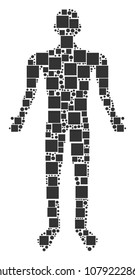 Human collage icon of square shapes and spheric dots in different sizes. Vector objects are combined into human composition design concept.