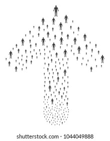 Human collage made in the set of forward movement arrow. Upwards directed arrow figure designed from human pictograms.