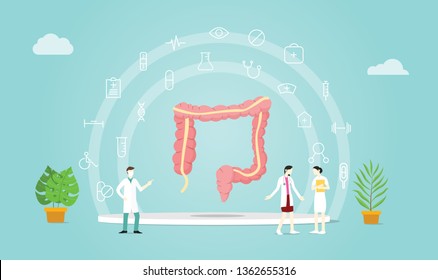 human colon healthcare with doctor people talking care with medical icon - vector illustration