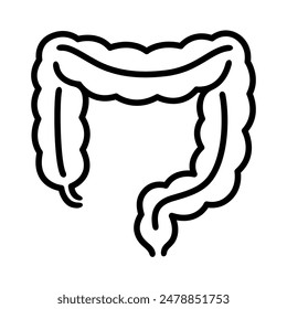 Symbol für menschliche Doppelpunkt-Linie. Großer Darm, Verdauungstrakt, einfache Schwarz-Weiß-Zeichnung. Vektorillustration.