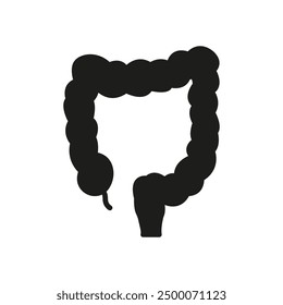 Human Colon Silhouette Icon. Digestive Health Care, Large Intestine, And Colorectal Health. Isolated Vector Illustration.