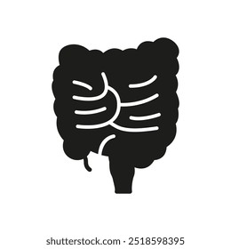 Icono de silueta de colon humano. Salud Digestiva Y Salud Colorrectal, Estructura Del Intestino Grande. Ilustración vectorial aislada.