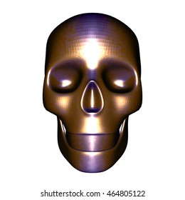 Human Colored Metal Skull Isolated on White Background. 3d Render Front View. Realistic Vector Illustration.
