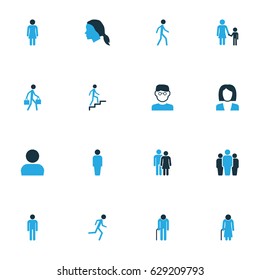 Human Colorful Icons Set. Collection Of Walking, Child, Client And Other Elements. Also Includes Symbols Such As Businesswoman, Married, Man.