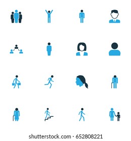 Human Colorful Icons Set. Collection Of Contact, Human, Bags And Other Elements. Also Includes Symbols Such As Fitness, Businesswoman, Profile.