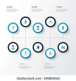 Human Colorful Icons Set. Collection Of Contact, Old, Worker And Other Elements. Also Includes Symbols Such As Company, Couple, Smart.