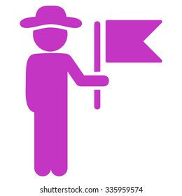 Human Commander vector icon. Style is flat symbol, violet color, rounded angles, white background.