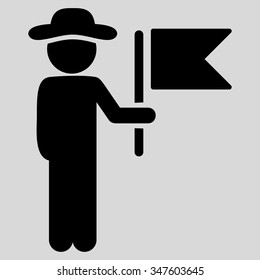 Human Commander vector icon. Style is flat symbol, black color, rounded angles, light gray background.