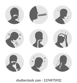 human common illness symptom icon set flat circle design