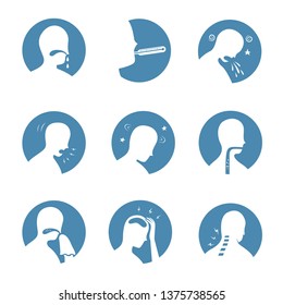human common illness symptom icon set flat circle design